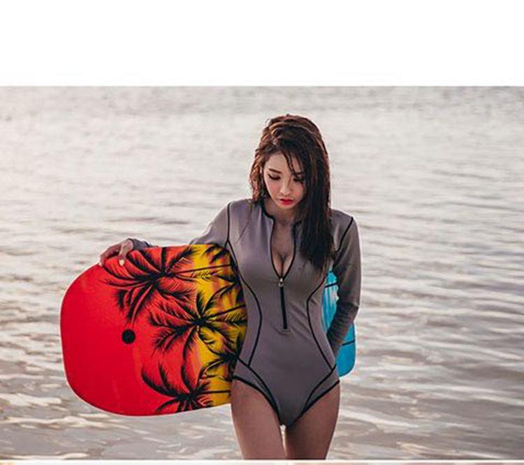 Women's Long Sleeve Korean Wetsuit One-Piece Swimsuit with Sun Protection