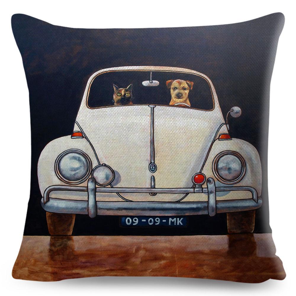 Colorful Cartoon Driving Dog Cushion Cover Decor Lovely Pet Animal Pillowcase Polyester Pillow Case for Sofa Home Car xcm