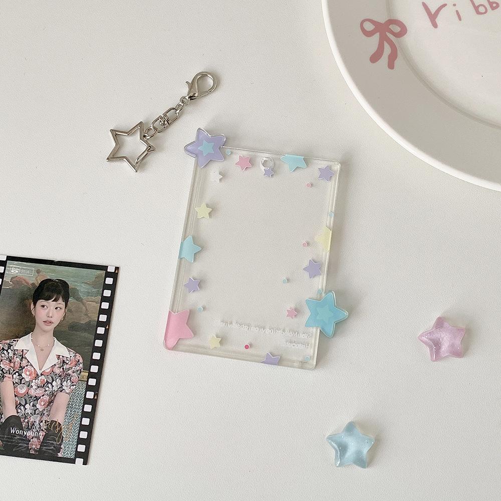 Cute Idol Photocard Display Pendant Transparent Acrylic Card Holder with Star Girls 3-Inch Photo Card Hard Case Cover Bag Decor