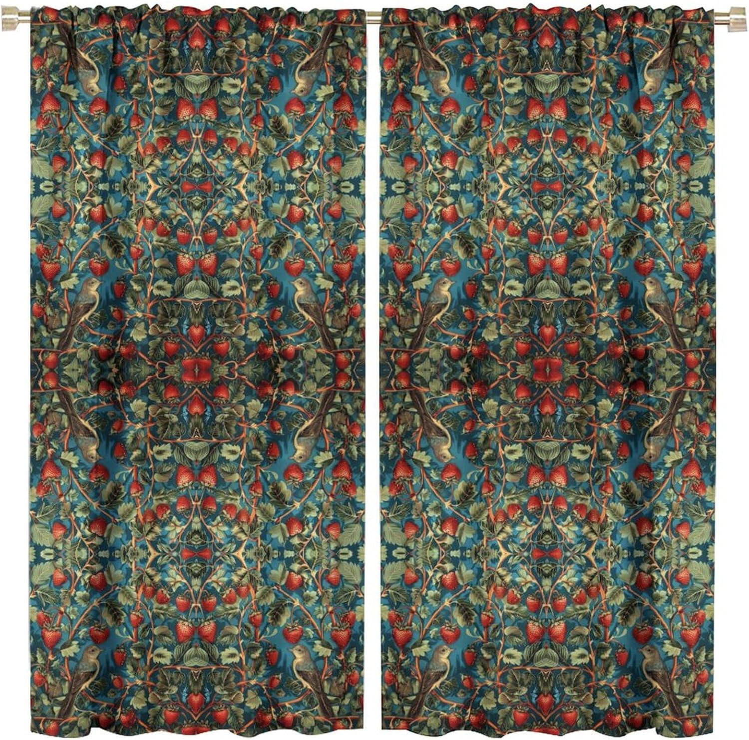 

Богемная штора William Morris Винтажный Оригинальный Дизайн Клубничный Вор Печатный Идеальный Декор для Дома Из Полиэстера С Карманчиком для Карниза W100*H70(CM)-Grommet top&1PCS