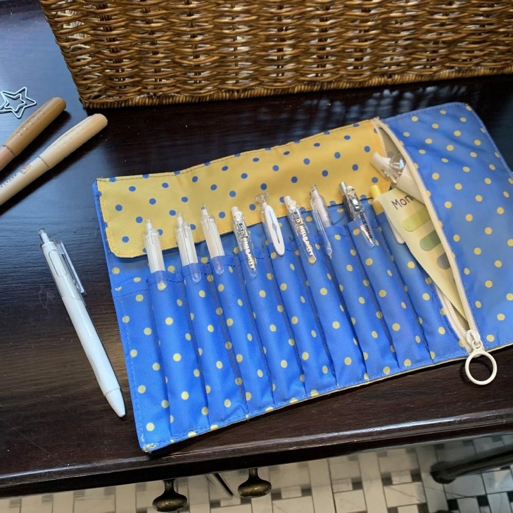 Foldable Polka Dot Makeup Brush Bag Canvas Multipurpose Penbag Cosmetic Tools Storage Roll Home