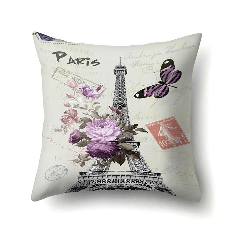 Polyester Pillow Cover Home Printed Pillow Cover Retro Tower European Building Cushion Cover Car Cushion Cover