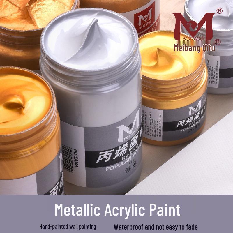 Meibang Metallic Acrylic Paint Set - Red Copper, Bronze, Silver, Buddha Light Golden Yellow 