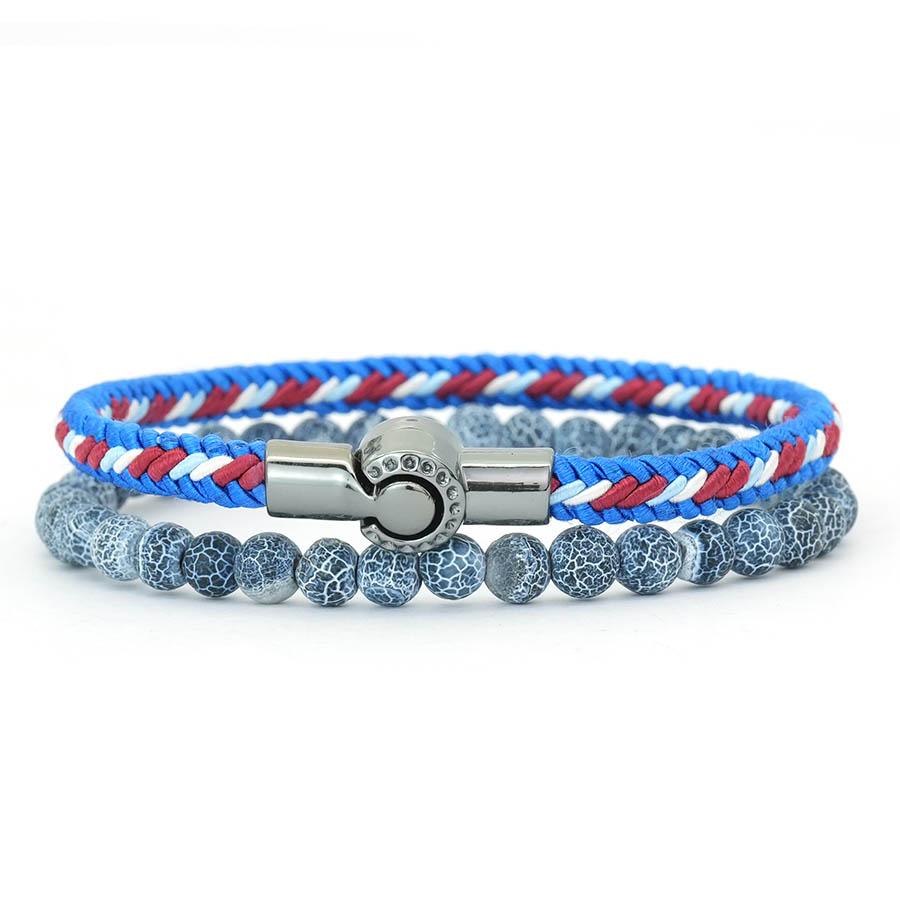 

Noter 2Pcs/Pair Men Bracelet Set Selected High Quality Woven Rope 6 Colors Available Lava Onyx Malachite Stone Healing Braclet