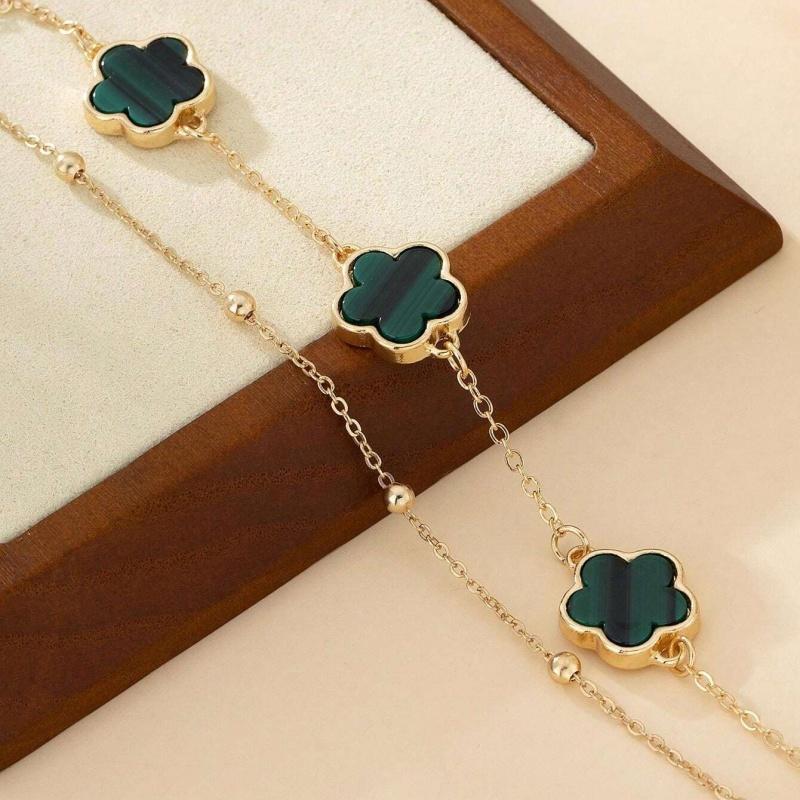 Delicate Double Layer Five-Leaf Clover Anklet for Women Exquisite Lucky Floral Summer Beach Hoilday Jewelry Gifts
