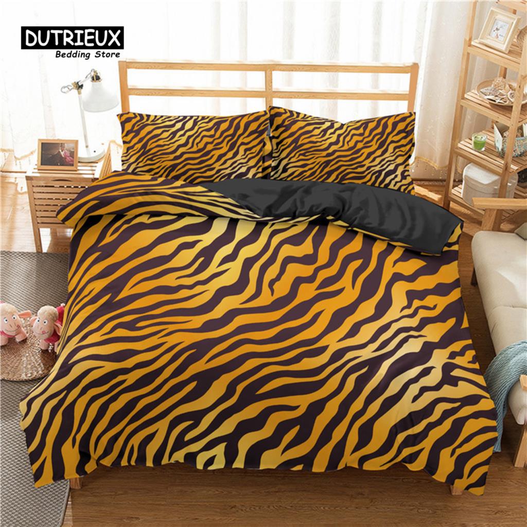 Luxury Leopard Print Bedding Set King Queen Size Microfiber Geometric Stripe 3D Print Duvet Cover With Pillowcases Bedroom Decor