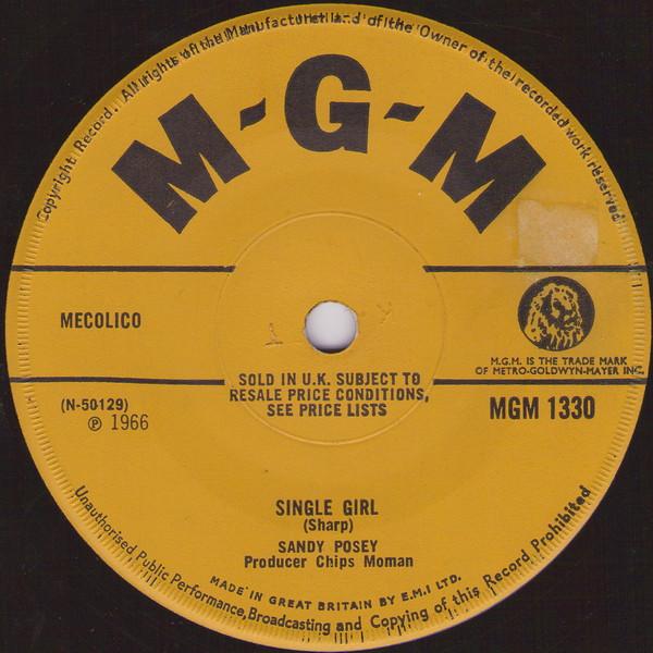 

7inch Record SANDY POSEY - Single Girl MGM1330 MGM Records 1966 UK Pop Used