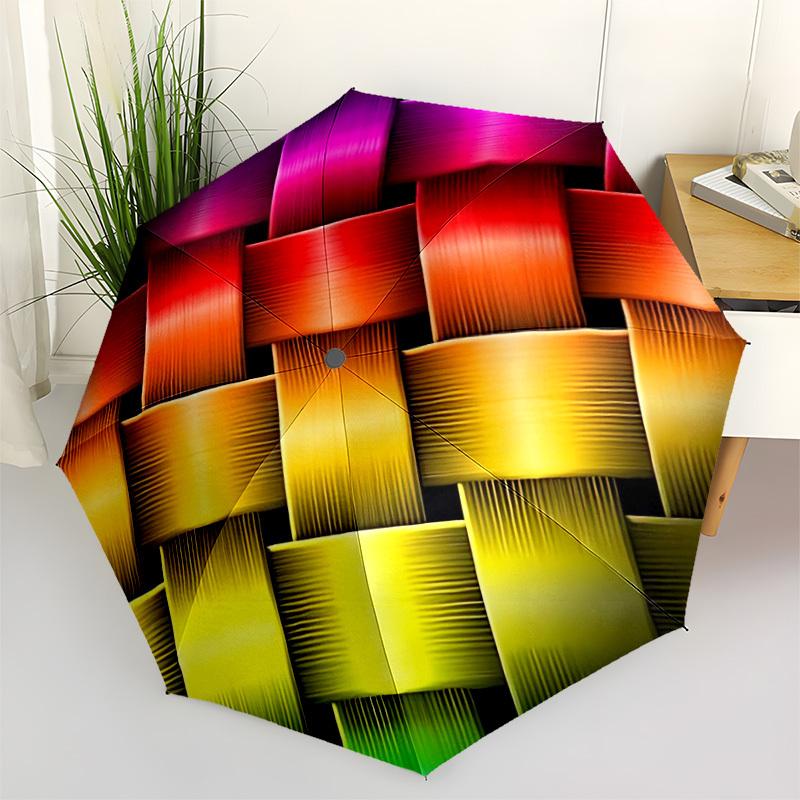 

1pc Woven Circle Automatic Opening/Closing Folding Umbrella with 8 Ribs, Plastic Handle, Windproof Portable Sunshade Umbrella yy251222182