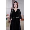 Autumn Gold Velvet Long Sleeve Dress - Slimming Mid-Length Over-the-Knee Skirt