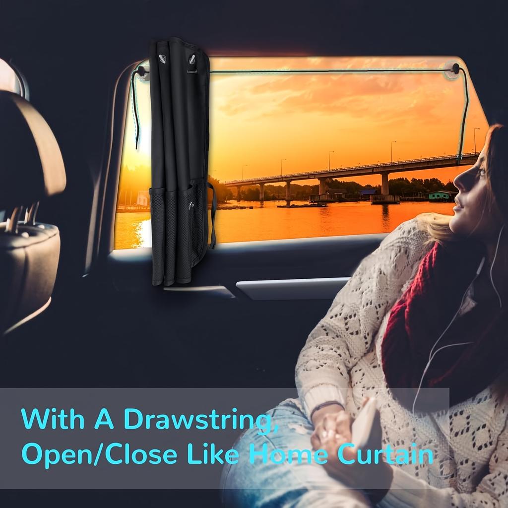 [Car Sunshade] 2 Pack Car Window Sunshade | Blackout Car Rear Window Sunshades with 7 Suction Cups and Storage Pockets for SUV