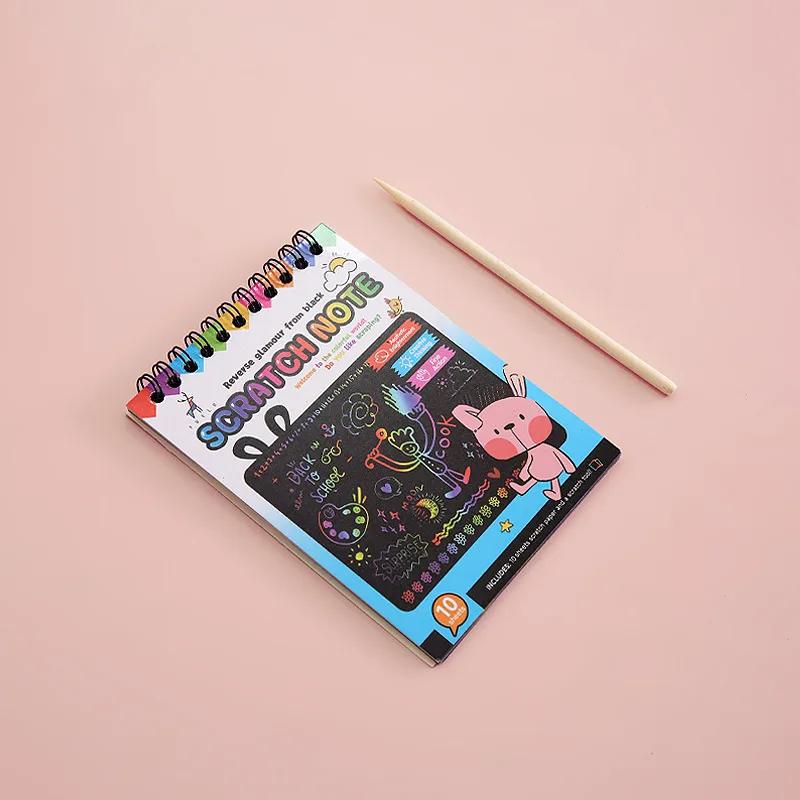 

Montessori Scratch Painting Note Scratch Art Paper Diy Children Magic Rainbow Scraping Drawing Art Paper Notepad Stationery Toys