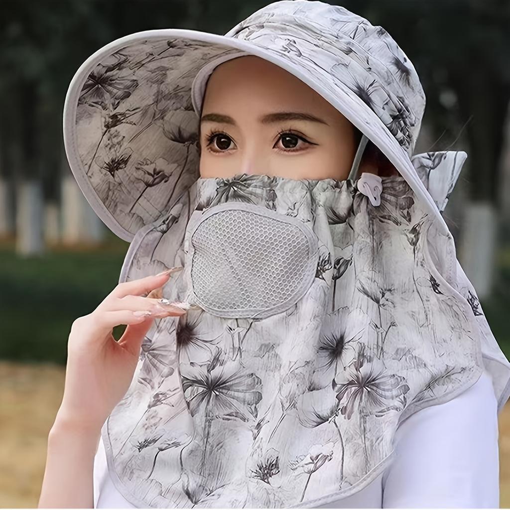 Fisherman's Hat Women's Summer Cycling Sunshade with Face Veil Wide Brim Outdoor Full Protection Breathable