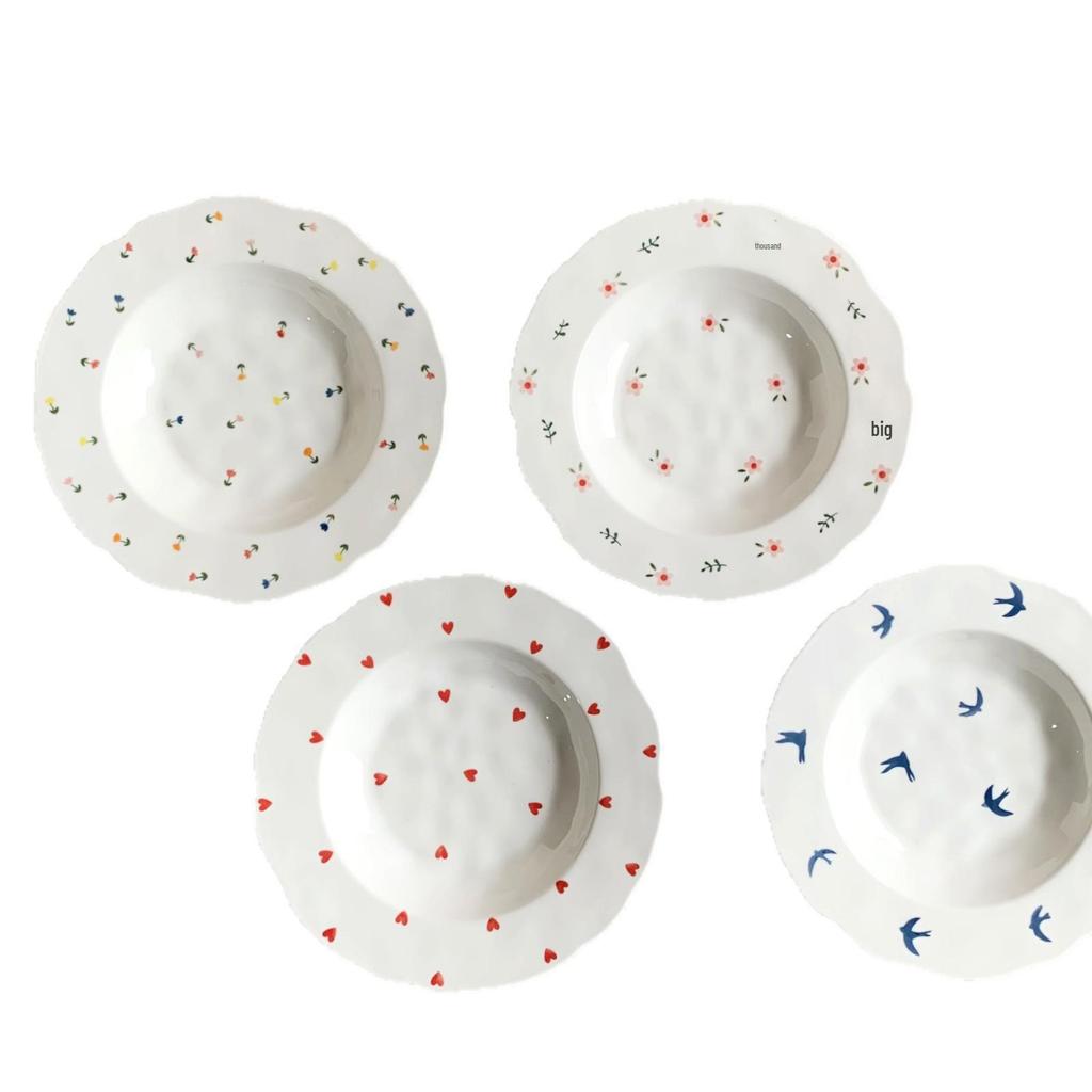 Korean INS Style Hand-Painted Irregular Ceramic Plate for Desserts, Salads, and Soups