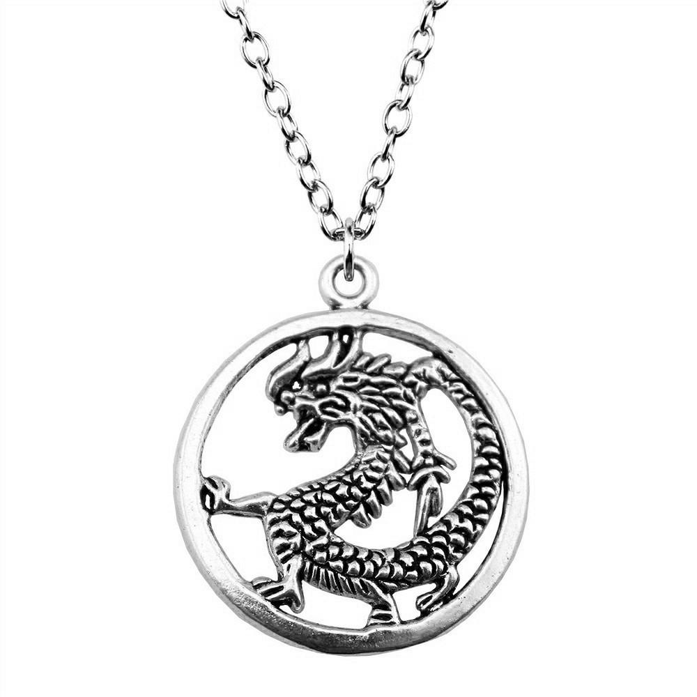 Chinese Dragon Pendant Necklace Mythical Creature Lucky Charm Jewelry 45cm or 70cm Long Chain