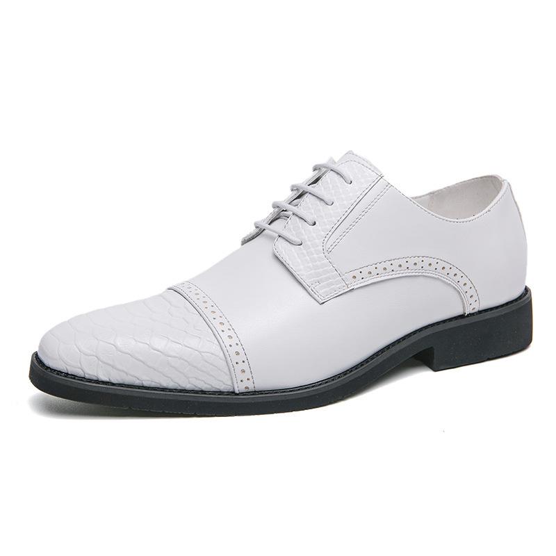 2025 Spring and Autumn Large Size White Leather Shoes Men's Business Dress Leather Shoes Size 38-46 British Leather Shoes Wedding Shoes