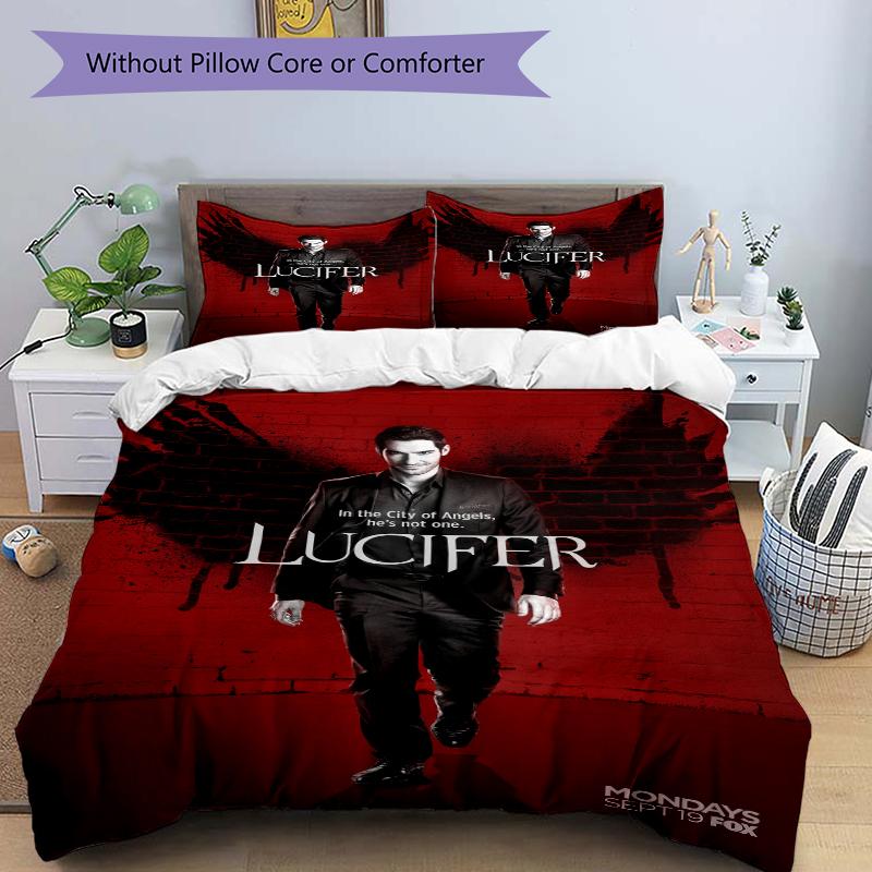 3Pcs Lucifer'S Shadowy Journey Bedding Set Soft Fabric Duvet Cover Pillowcases Home Christmas Xmas Halloween Gift 1 Duvet Cover 2 Pillowcase L1188