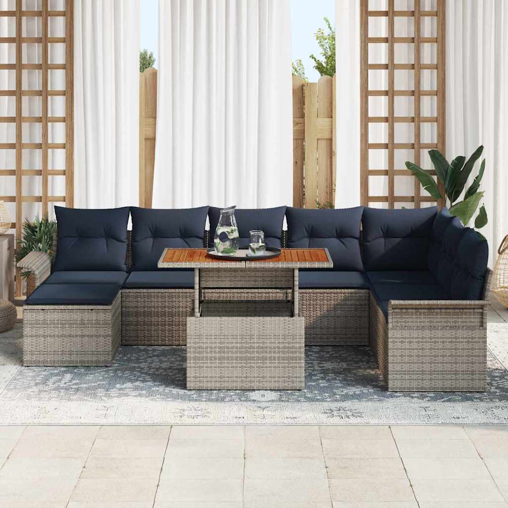 9 Piece Garden Sofa Set with Cushions Gray and Navy Blue