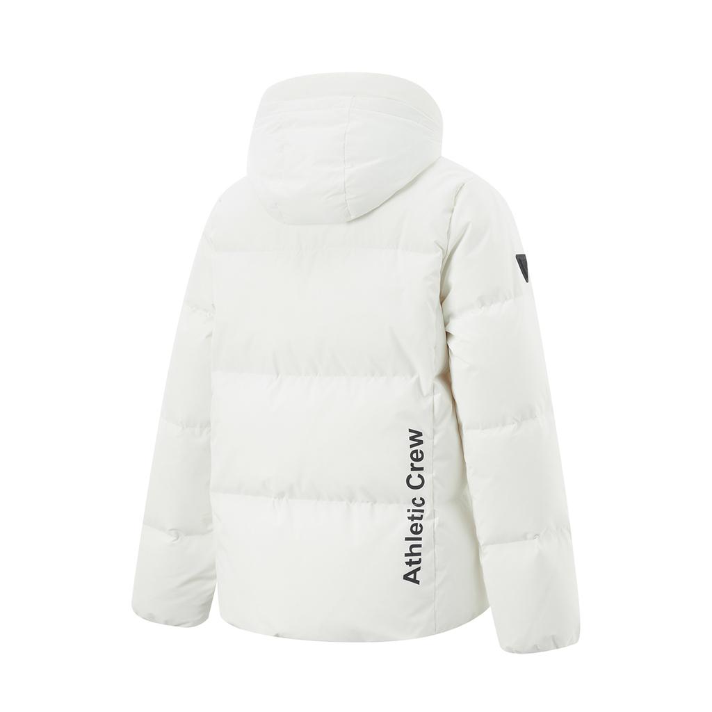 Li Ning Hot Pot Down Jacket Series Water-Resistant Solid Color Hooded 600 Fill Power Short Winter Down Jacket Women outerwear Off-White AYMU338-1