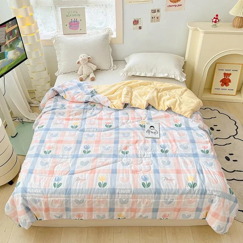 Cute Dinosaur Quilts Summer Spring Breathable Polyester Cotton Twin Full Size Bed Blanket Soft Thin Boys Girls Home Textile