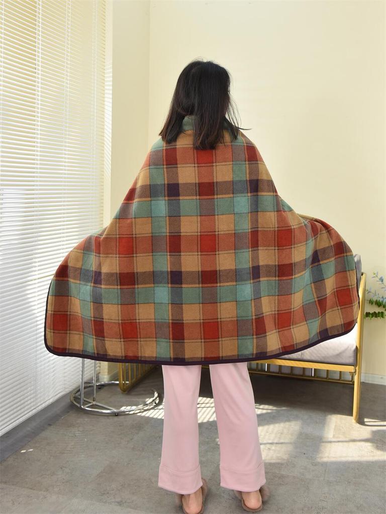 Flannel Blanket Snap Blanket Office Shawl Blanket Sofa Blanket Quilt Plaid Shawl Thickened Cape