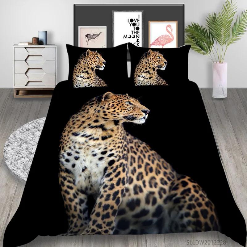 Leopard Duvet Cover Set King/Queen Size Brown with Black Spots Cheetah Bedding Set for Adults Men 2/3pcs Polyester Quilt Cover