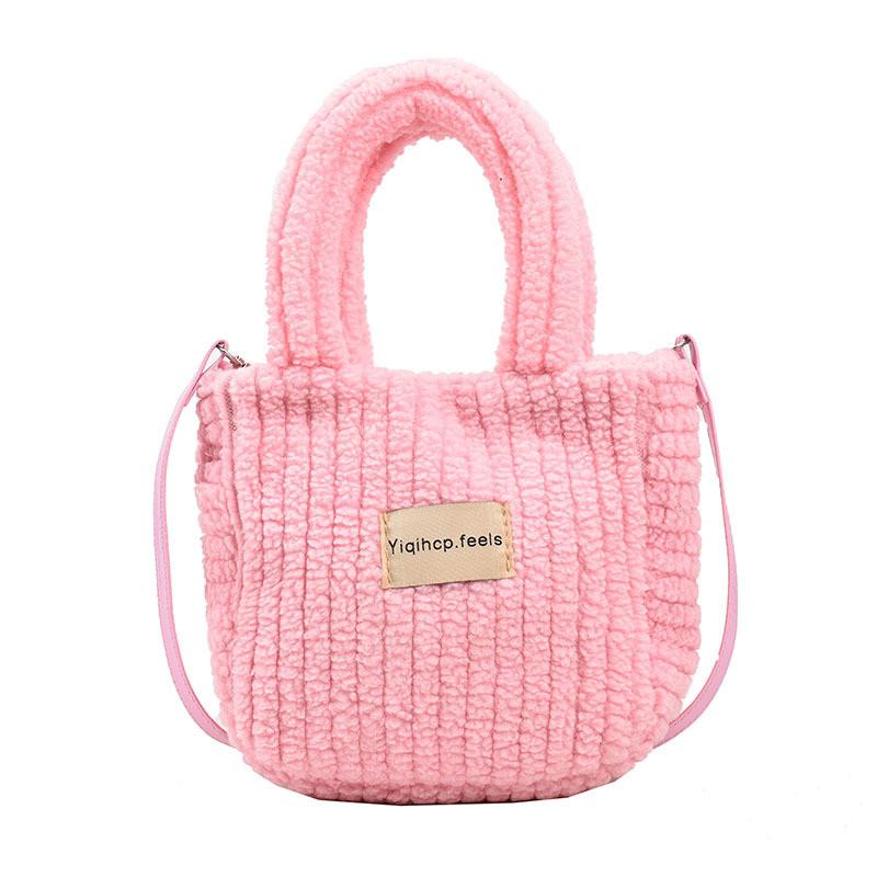 

Trendy Childrens Plush Lambswool Crossbody Bag With Stylish Lettering For Boys And Girls рожевий