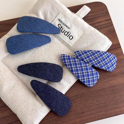 Neue Blaue Denim Karo BB Clip Stoff Haarspangen Mode Pony Clip Seitenclip Gebrochene Haaraccessoires