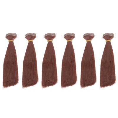 PATIKIL 15cm Puppenperücken-Set mit 6 Stück, Hitzebeständige Seiden-Glattperücke, Puppen-Haarstyling-Set, DIY Handgemachtes Zubehör, Rotbraun