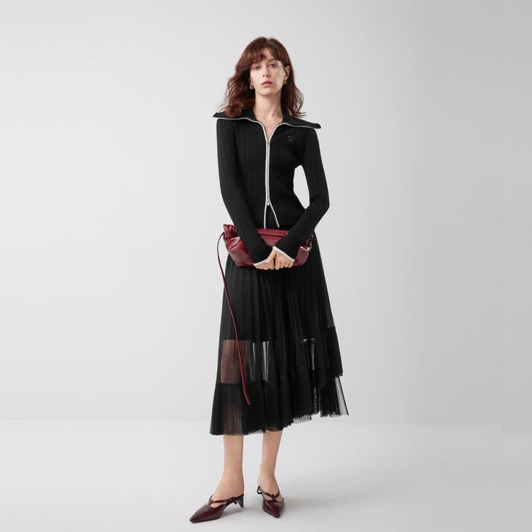 ELLE French Elegant Design Mesh Fashion A-Line Skirt With Draping Women skirts ER52983