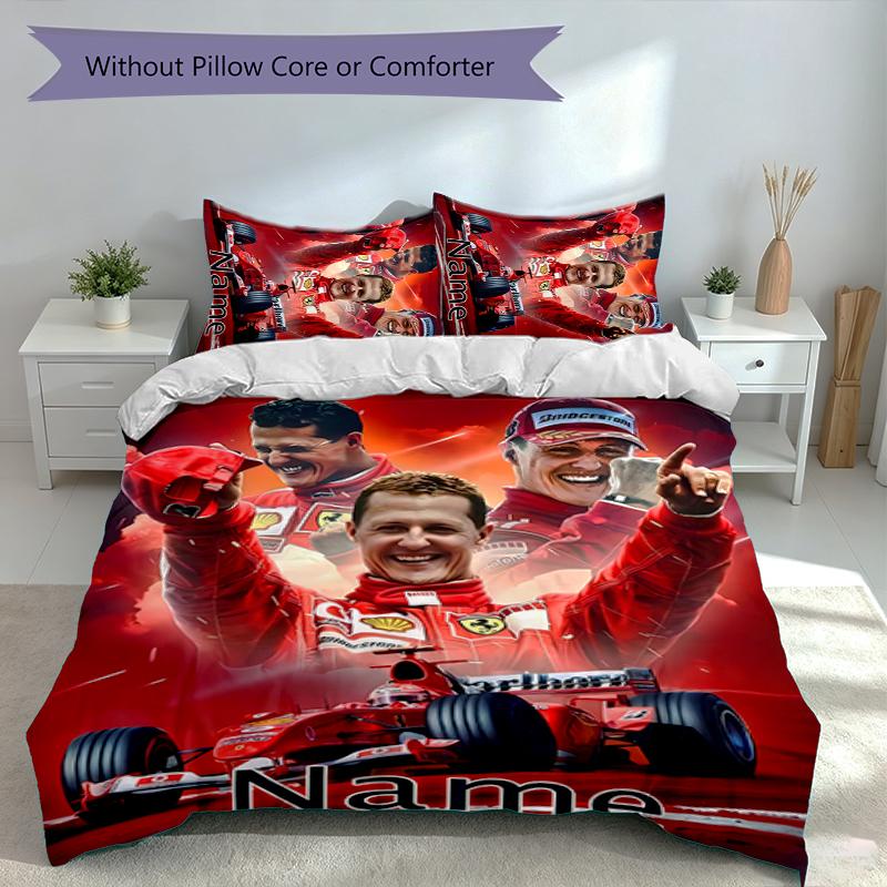 3-teiliges personalisiertes Michael Schumacher Set, Enthält 1 Bettbezug und 2 Kissenbezüge, Ganzjahres-Schlafzimmerdekoration