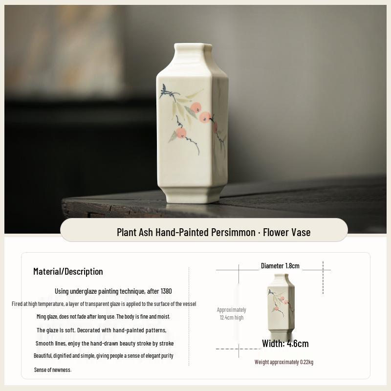 Hand-Painted Ruyi Persimmon Small Ceramic Vase for Dried Flowers or Hydroponic Decor