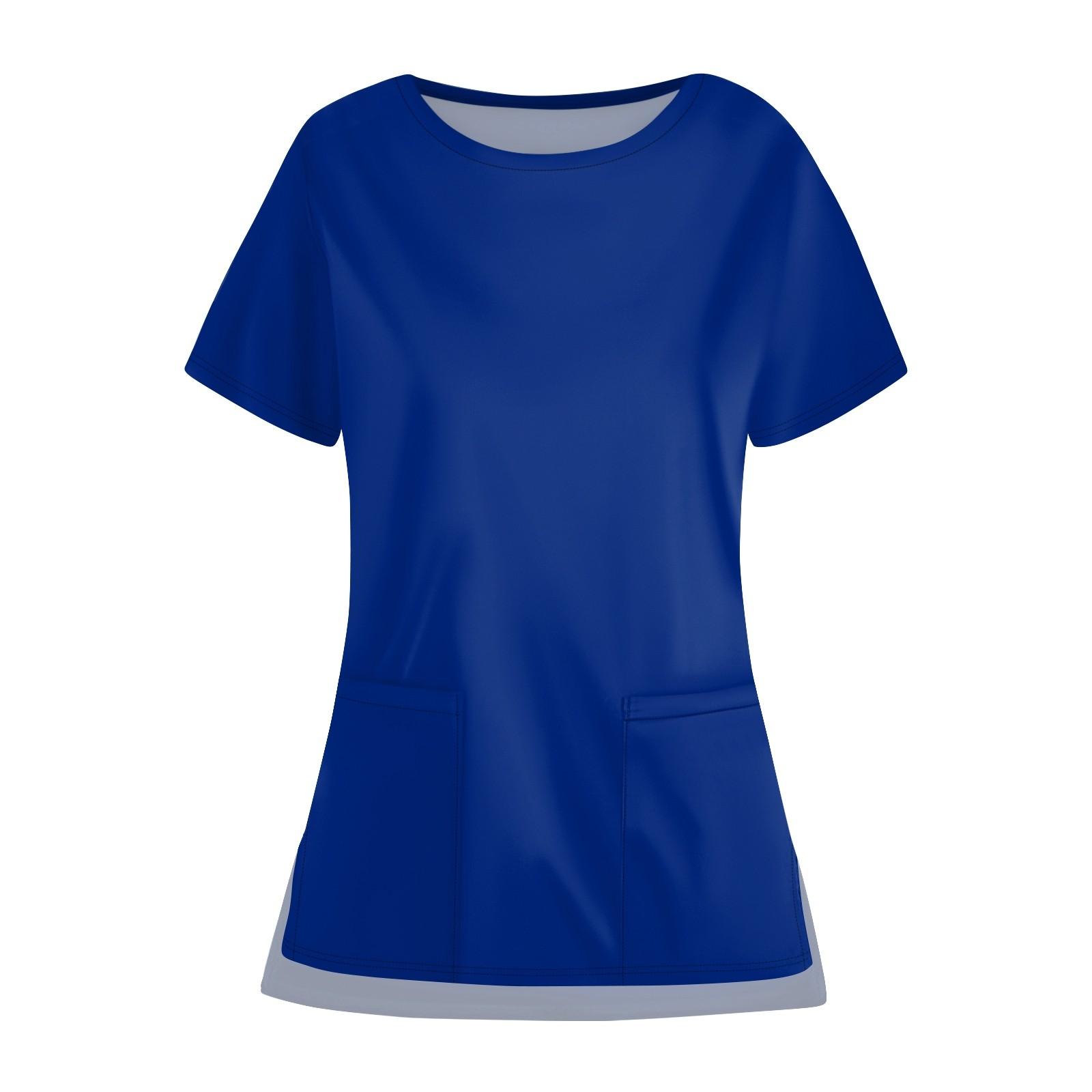 

Женская повседневная однотонная карманная униформа с круглым вырезом и открытым подолом, защитная рабочая форма, верх XXXXXL