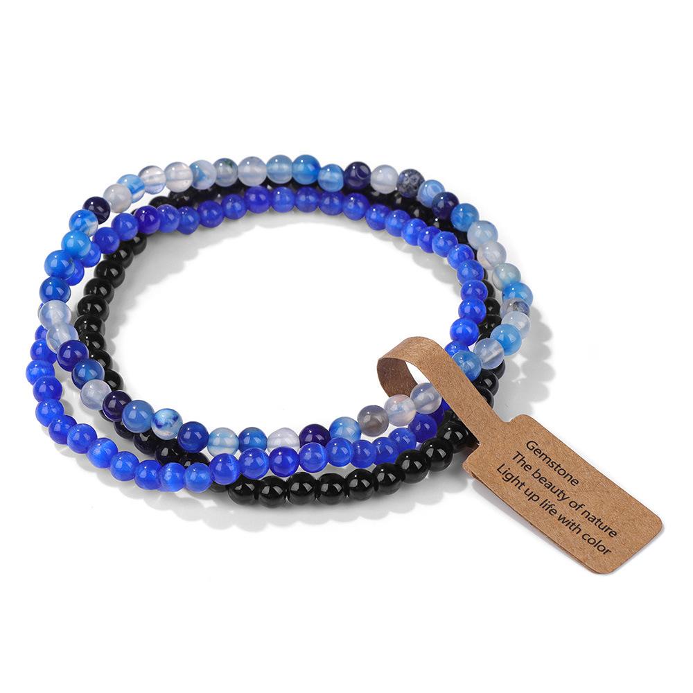 Braccialetti Elastici con Perline di Pietra Naturale da 4 mm (3 Pezzi) per Donna Uomo Agate Muschiate Quarzi Rosa Set di Braccialetti Elasticizzati con Etichetta Gioielli