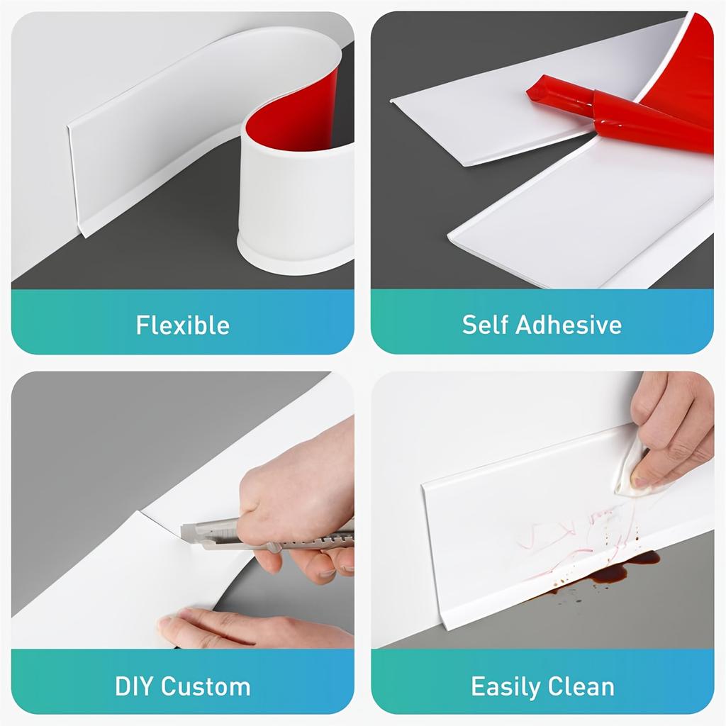 1PC 1m/2m/3meters Soft PVC Skirting Plastic Floor Skirting Self-adhesive Flexible Substrate Moulding Decorativeparts