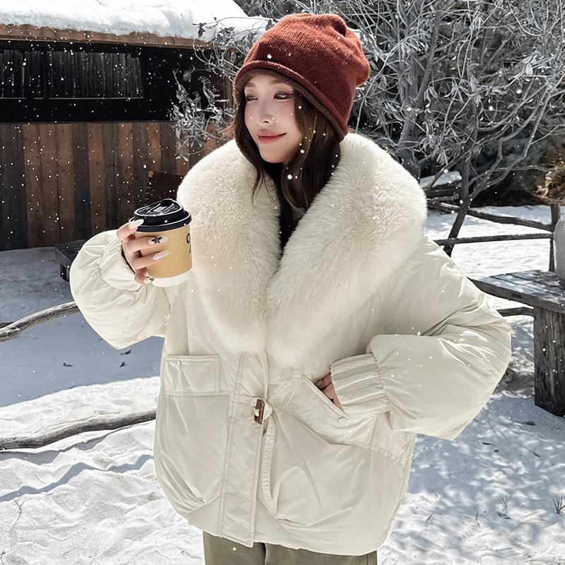Donna Neve Caldo Cappotti Invernali Cotone Imbottito Piumino Streetwear Collo in Ecopelliccia Spesso Corto Imbottito Cotone Donna Base