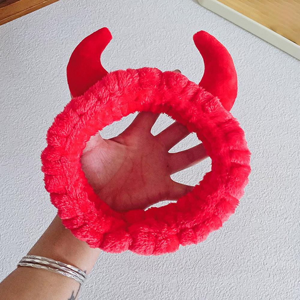 Demon Design Headband And Wristbands Set, Flannel Coral Hair Band Wristbands, Makeup Spa Face Wash Hair Accessories