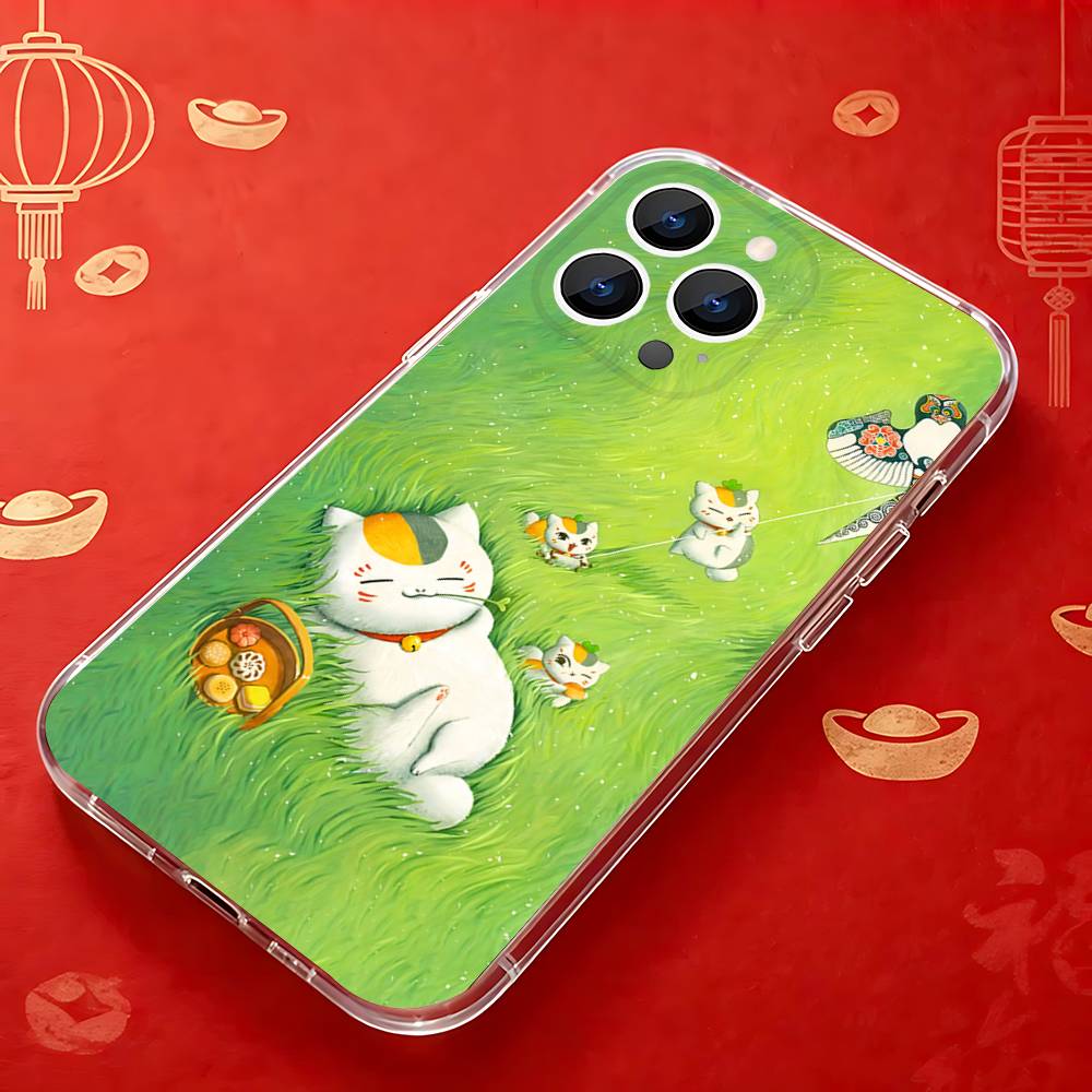 Sensei N-Natsume Yujinchou Nyanko Case For iPhone 17,16,15,14,13,12,11 Pro,Max,Plus,X,XS,XR,SE4,E Mini Transparent Soft Cover