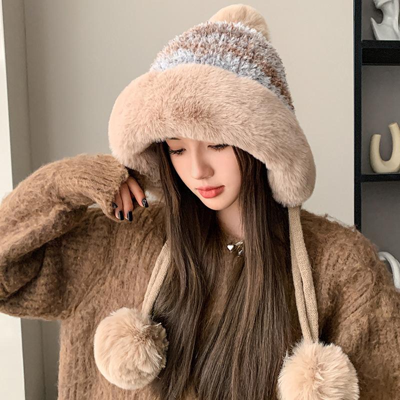 Winter Plush Warm Knitted Hat Color Hairball Hat Thickened Plush Color Wool Hat Women's Hat