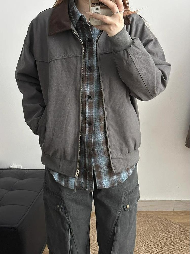Men's Retro Lapel Workwear Jacket - Spring/Autumn Loose Fit Trendy Outerwear
