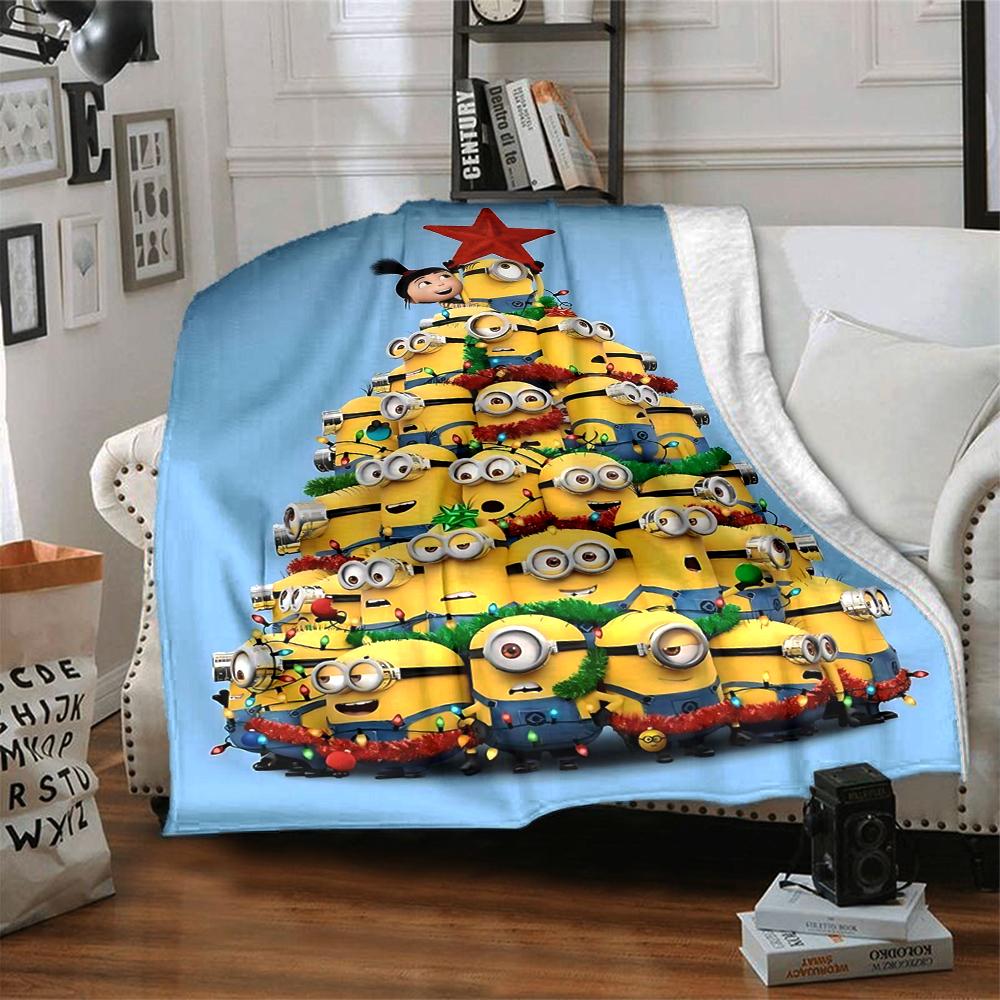 1Pc Christmas Minion Santa Helper Blanket Soft And Comfortable Casual Warm Camping Travel Christmas Halloween Gift M91747