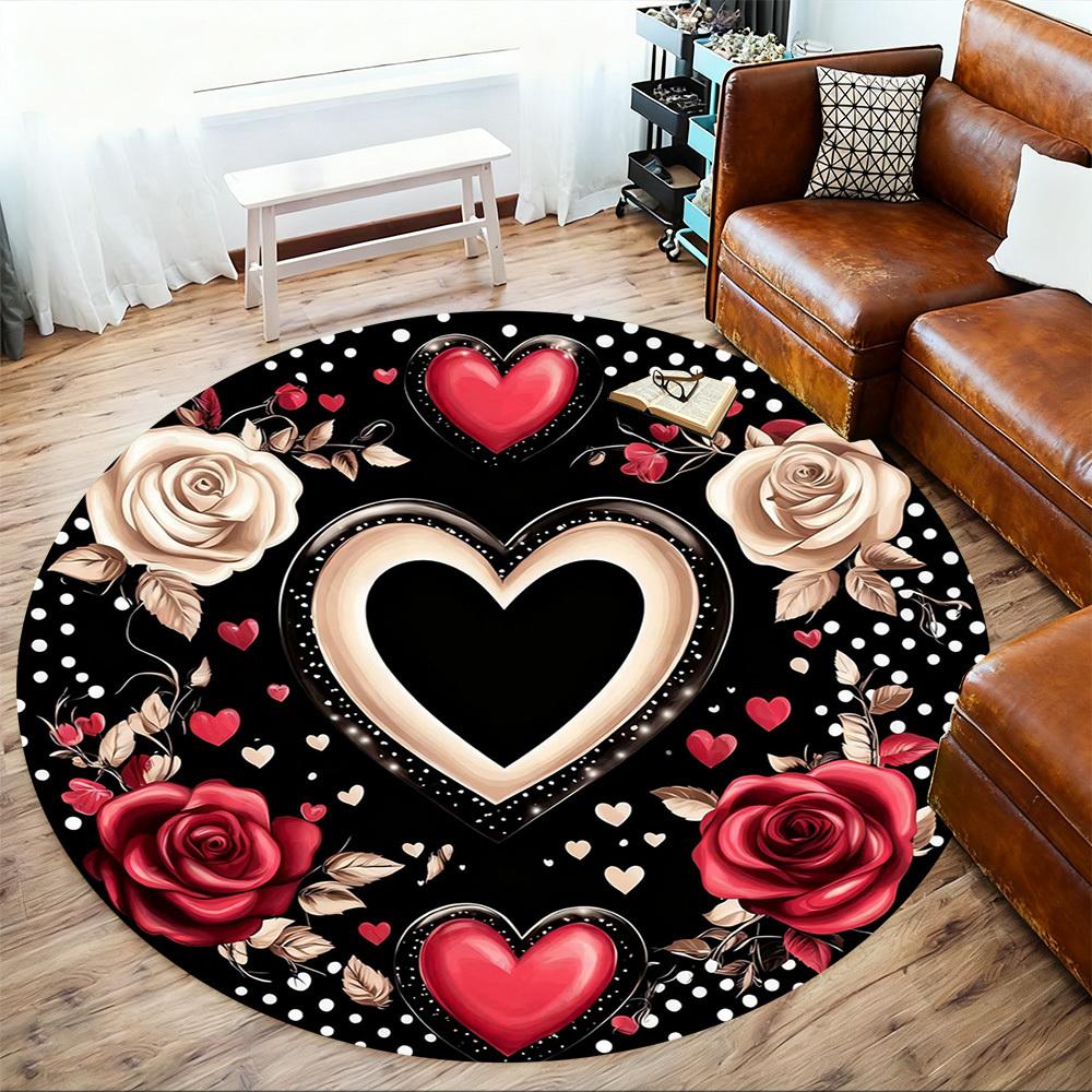 1PC heart roses Office Round Area Rug, Under Office Chairs Bedroom Living Room Home Decor,Carpet for Office, -1110216