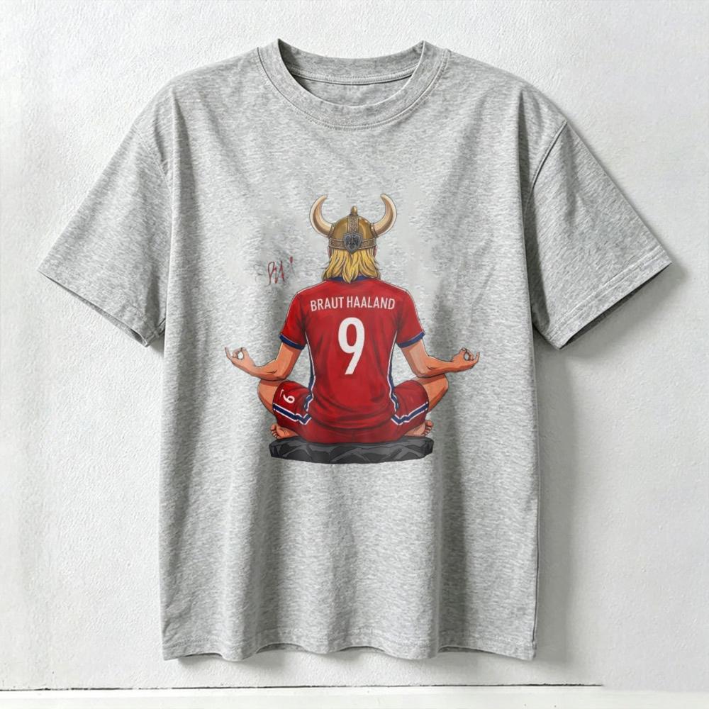 Vintage Retro Soccer Graphic Tee Short Sleeve Relaxed Fit Vikings Number 9 Lotus Pose Unisex T-Shirt Football Fan