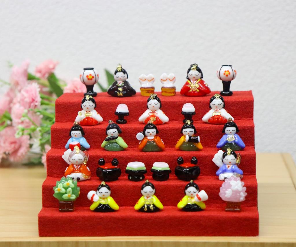 Glass Square Adorable Glass Hina Doll Display Set 5-Tier (Small)