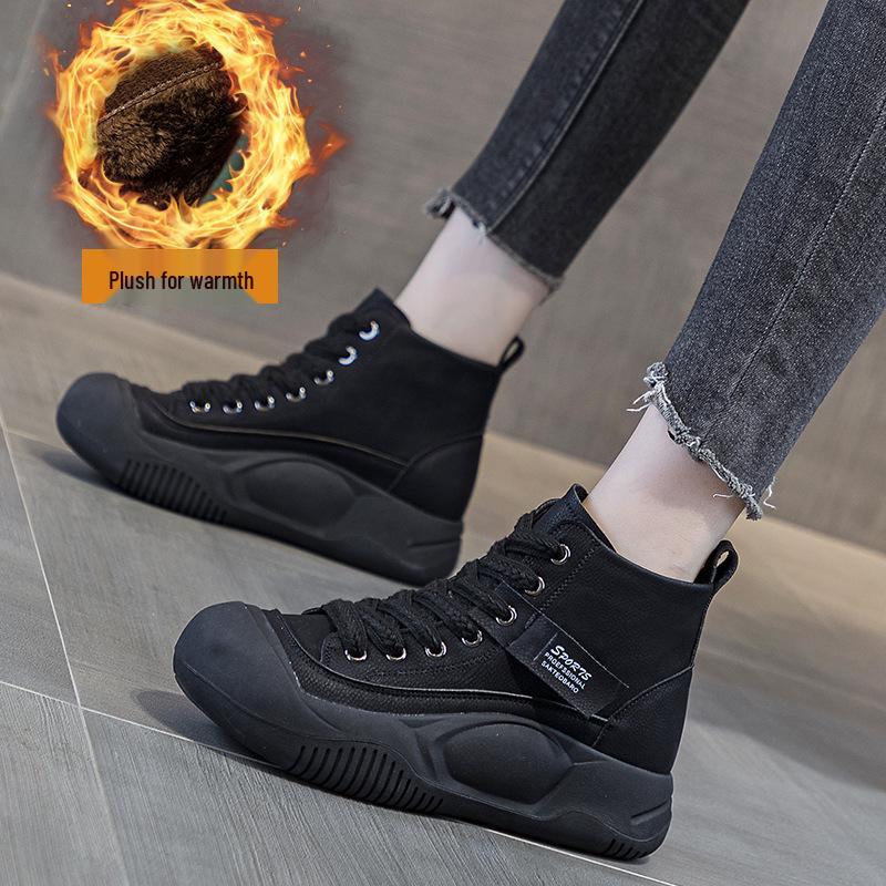 Women's Retro British Style Height-Increasing Ankle Boots - Thick-Soled High-Top for 2025 Autumn