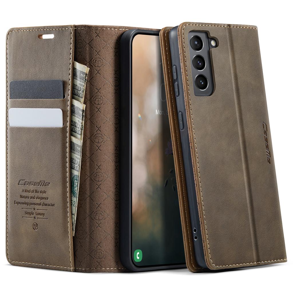 For Samsung Galaxy S21+ 5G Case CASEME 033 Series RFID Blocking Wallet Stand Calf Texture Leather Phone Cover