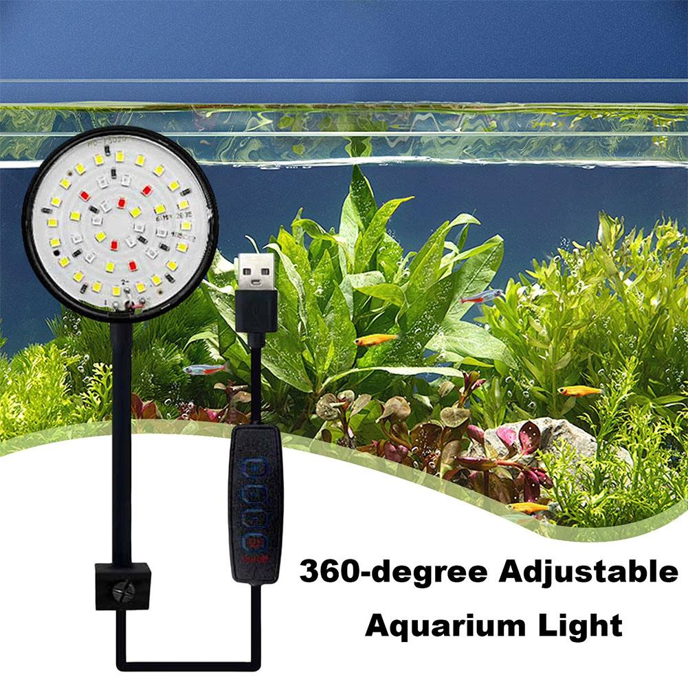 5W/7W Fish Tank Clip Lamp,USB Power LED Full Spectrum,Waterproof Algae Lighting 360-degree Tank Light for Turtle Fish Tanks