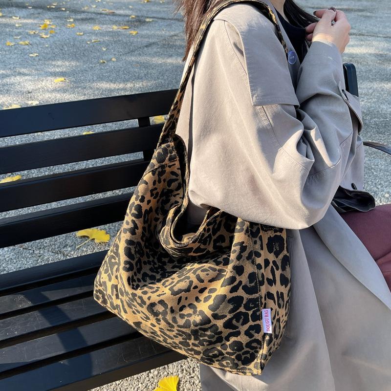 Vintage Leopard Canvas Shoulder Shopper Bag for Women 2026 Large Woman Tote Bag Fashi Designer Female Handbags Purses Bolsas