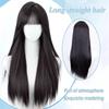 Synthetische 65CM koreanische schwarze lange glatte Haarperücke synthetische natürliche lange glatte Haare mit Pony Perücke
