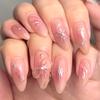 24Pcs French Style Fake Nails 3D Bowknot Designs Short Square Press On Nails Sweet Korean Fashion False Nail for Women Girl