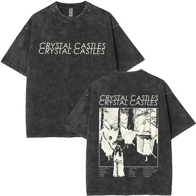 Limited Crystal Castles Washed VintageWashed Tshirt Men Women Retro Gothic Punk Style T Shirts Mens Hip Hop Oversized Tshirts